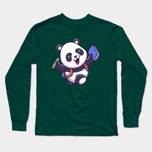 Cute Panda Holding Book And Pen Cartoon Long Sleeve T-Shirt